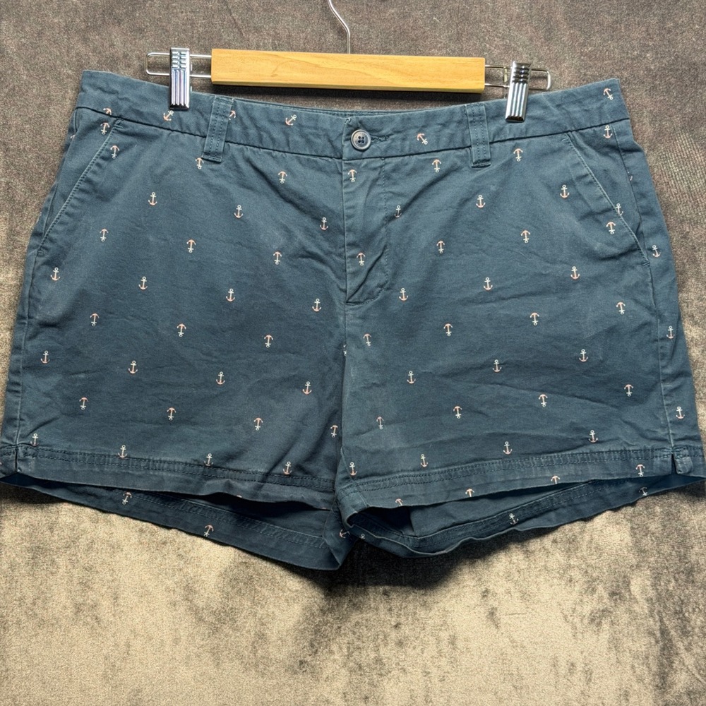 Magellan Outdoors Shorts Womens 16 Blue Cotton Chino Anchor Nautical Casual